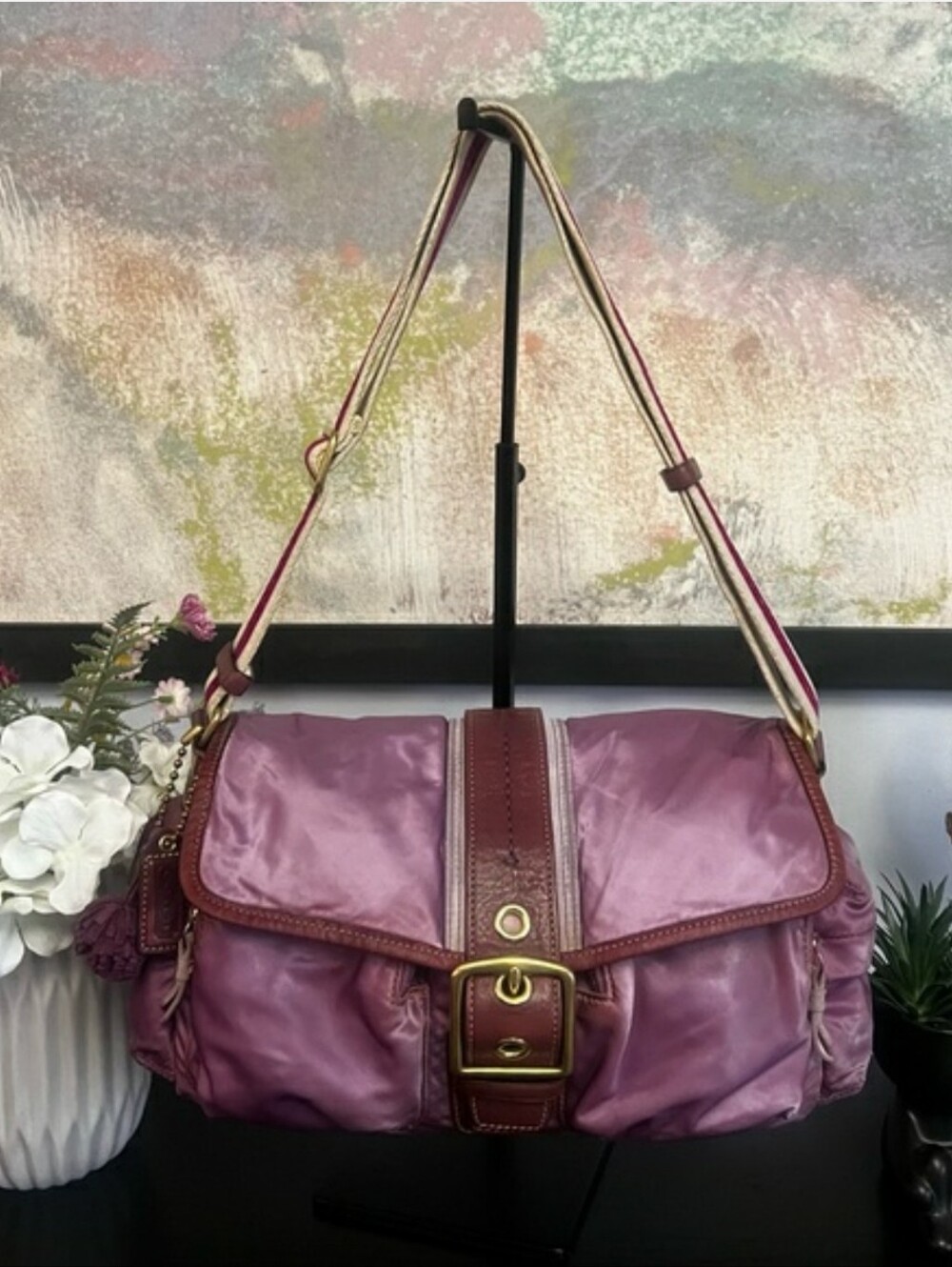 RARE! Vintage Coach Y2K Sateen Buckle Flap Bag w/ Suede & Adjustable Strap - Picture 15 of 15